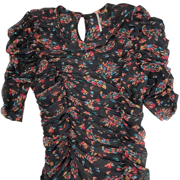 Free People Briella Twilight Combo Multi Color Ruched Slit Midi Dress Medium - Picture 9 of 16